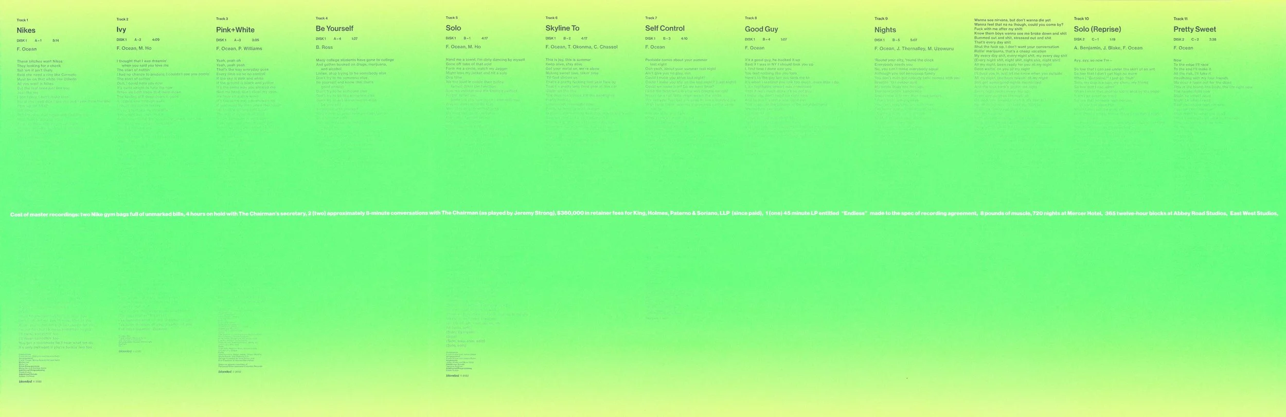 Frank Ocean reveals 'Blonde' lore on lyrics foldout — blonded.blog